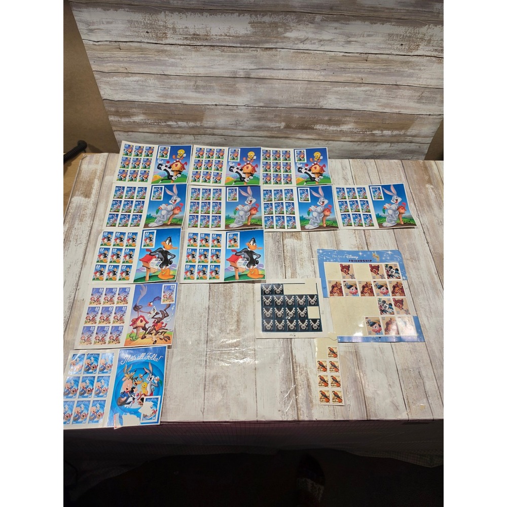 USPS Looney Tunes Disney Stamp Sheet Lot Bugs Bunny Daffy Duck Sylvester 32c 33c